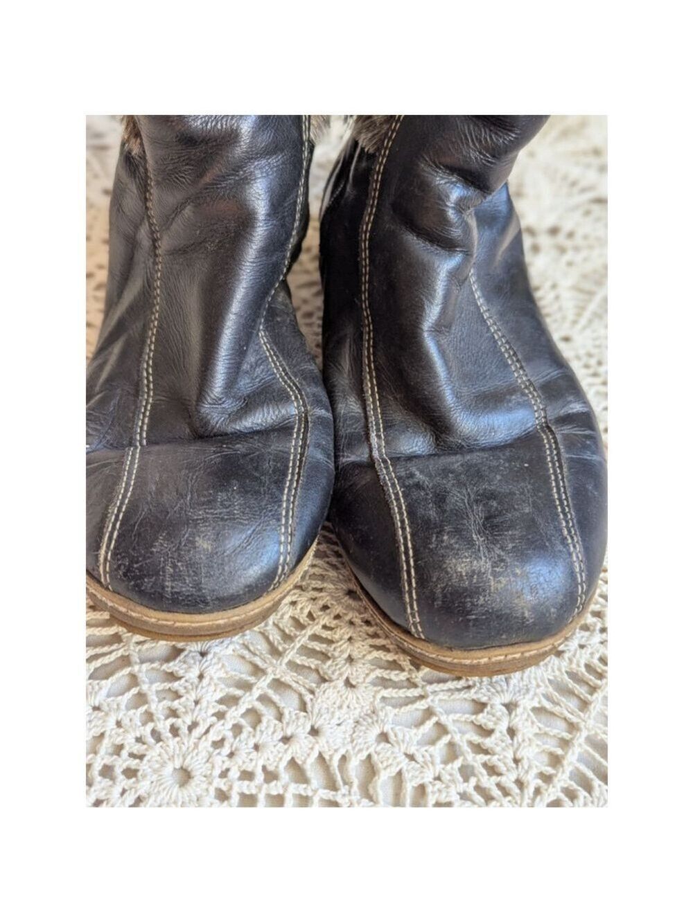 BILODEAU | Leather Winter Ankle Boots With Seal Fur Trim Size 9.5 - Picture 13 of 13